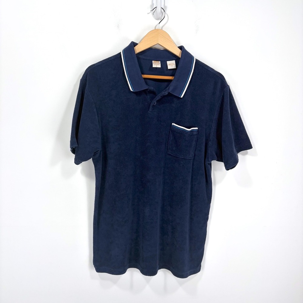 Levis Gold Tab Terry Polo Shirt Men Medium Navy Blue White Piping Chest Pocket